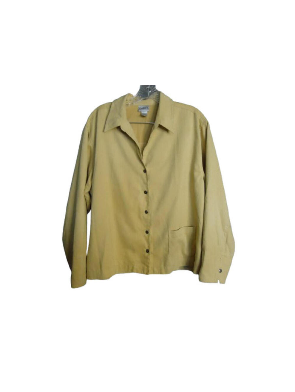 Chicos Faux Suede Crop Button Up Long Sleeve Shirt Size 2 Camel Brown Super Soft